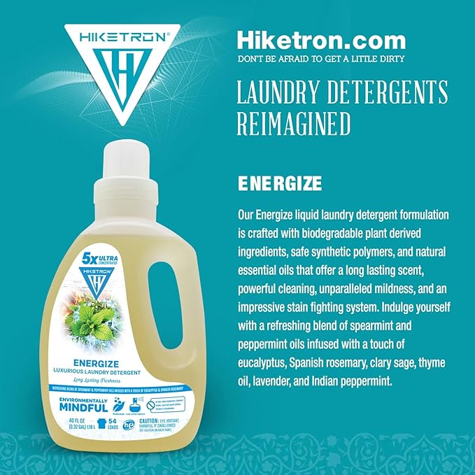 Hiketron Energize Liquid Laundry Detergent, 5x Ultra Concentrated, Tough Stains, Long Lasting Scent (80 Fl Oz, Pack of 2)