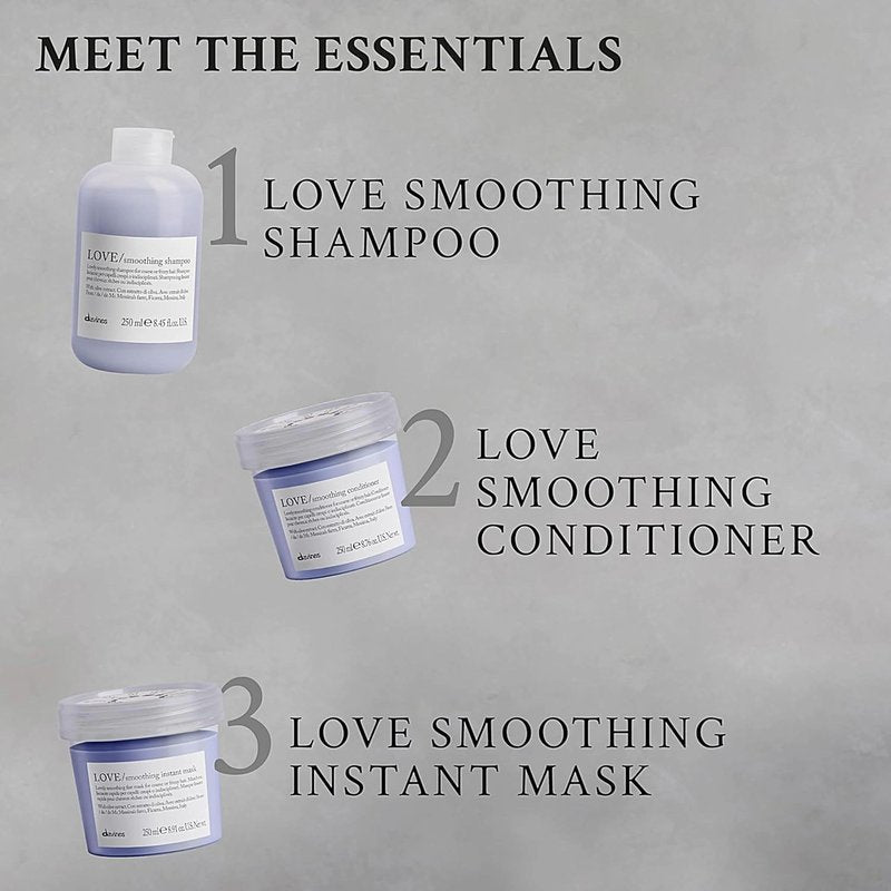 Davines LOVE Smoothing Shampoo, Taming Anti-Frizz Gentle Cleansing Action for Wavy, Unruly, Coarse Hair - Gives Shine, Elasticity, Softness, and a Sleek Smooth Look with Olive Extract, 8.45 Fl Oz