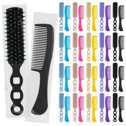 Gisdo 50 Pcs Hair Brush and Comb Set in Bulk for Homeless Individually Wrapped, Bulk Comb Brush Hairbrush for Women Kids Hotel Homeless Charity (Bright Color)