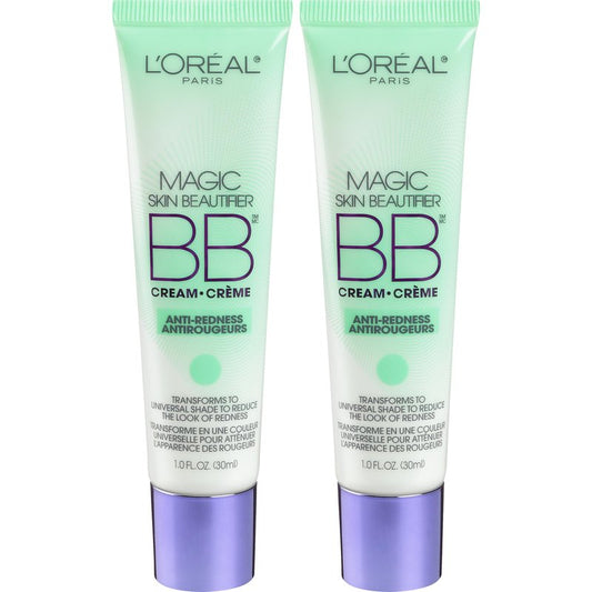 L'Oréal Paris Makeup Magic Skin Beautifier BB Cream Tinted Moisturizer, Anti-Redness, 1 fl oz, 2 Count
