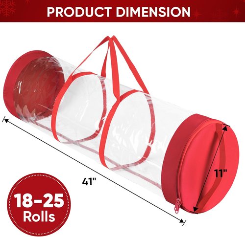 BALEINE Christmas Wrapping Paper Organizer - Durable 600D Oxford Fabric Storage for 18-25 Rolls | Clear PVC, Golden