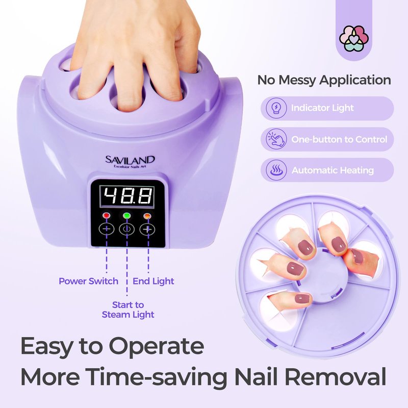 SAVILAND Electric Steam Gel Nail Remover Machine: 10 Min Auto Removal Nail Soaking Bowl Acrylic Nail Remover Soak off Bowl Gel Polish Remover Portable Salon Tool for Home DIY & Travel