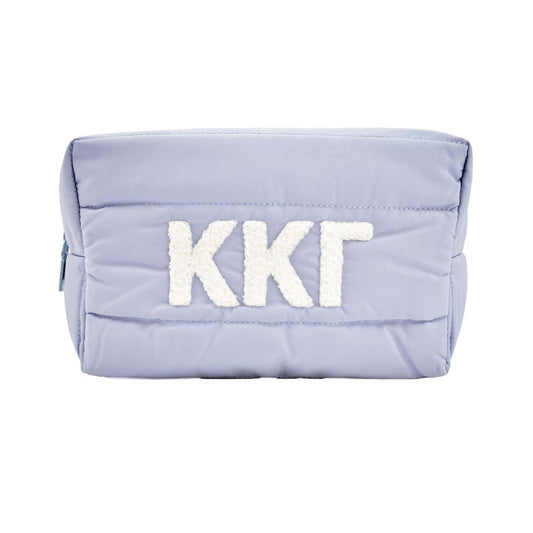 Sorority Shop Kappa Kappa Gamma Makeup Bag - Puffer Style with Sorority Letters, Travel Cosmetic Bag with Zipper Closure, Perfect Kappa Kappa Gamma Sorority Gifts for Women, Blue
