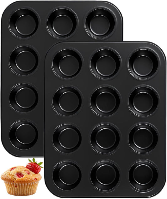 Yoehka Muffin Pan Set - Nonstick 12-Cup Baking Tin for Perfect Cupcakes | Durable Carbon Steel