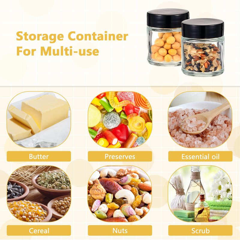 Aoriher 60 Pieces Glass Jars with Lids Clear Small Mason Empty Round Spice Wide Mouth Canning Storage Refillable Cosmetic Containers for Lotions Cream Powders (1 oz) clear and black HS-Aoriher-23870