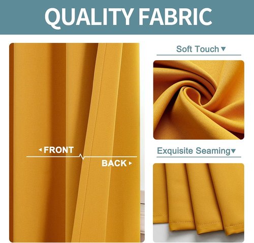 ChrisDowa Grommet Blackout Curtains - Thermal Insulated Room Darkening Panels, Mustard Yellow, 42W x 84L
