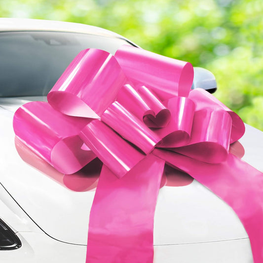 Zoe Deco - Giant Pink Car Bow - 30 Inch with 2 Gold Accessory Bows for Celebrations | Perfect for Gifts