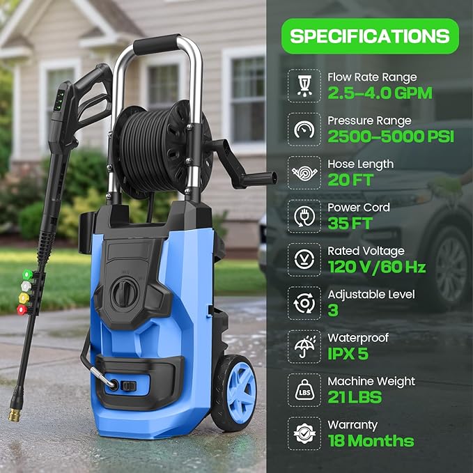 5000 MAX PSI P*ressure Washer, P*ower Cleaner, Blue