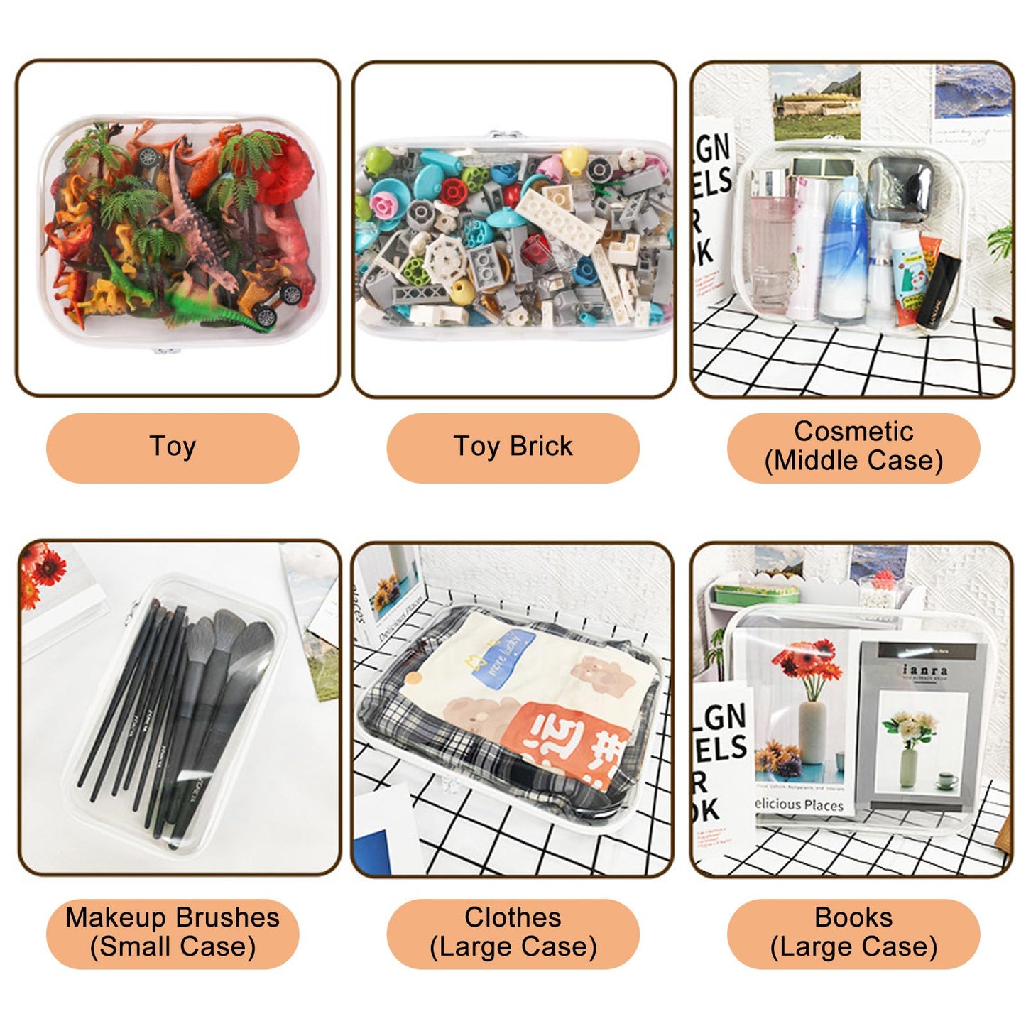 Calantre Extra Large 13.8" 3PCS Clear Hard Shell Zipper Cases, Double Zippered Plastic Travel Case, Portable Organizer Pouches Cosmetic Bag for Make Up Tools, Toiletries, Toy Storage(White)