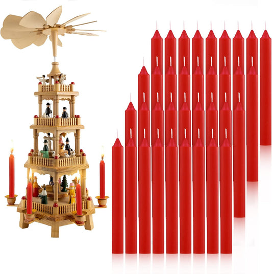 Skiennix 36 Pcs Mini Pyramid Candles - Festive Christmas Tree Decorations | 4 Inch x 0.5 Inch Red