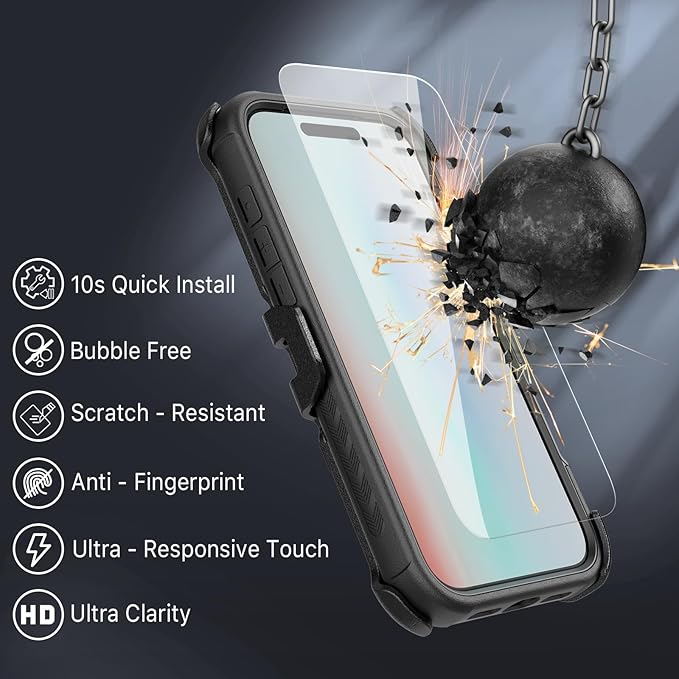 M MYBAT PRO for iPhone Air Case with Belt Clip Holster,[Compatible with Magsafe] w/Screen Protector,Anti-Drop,Shockproof,w 360°Rotating Kickstand,Heavy Duty Protection (Blue) (Black)
