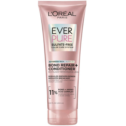 L'Oreal Paris Sulfate Free Bond Repair+ Conditioner, Hair Conditioner with Bond + Amino Acid Complex, Strengthens and Repairs Damaged or Color Treated Hair, EverPure, 6.8 Fl Oz (Packaging May Vary)