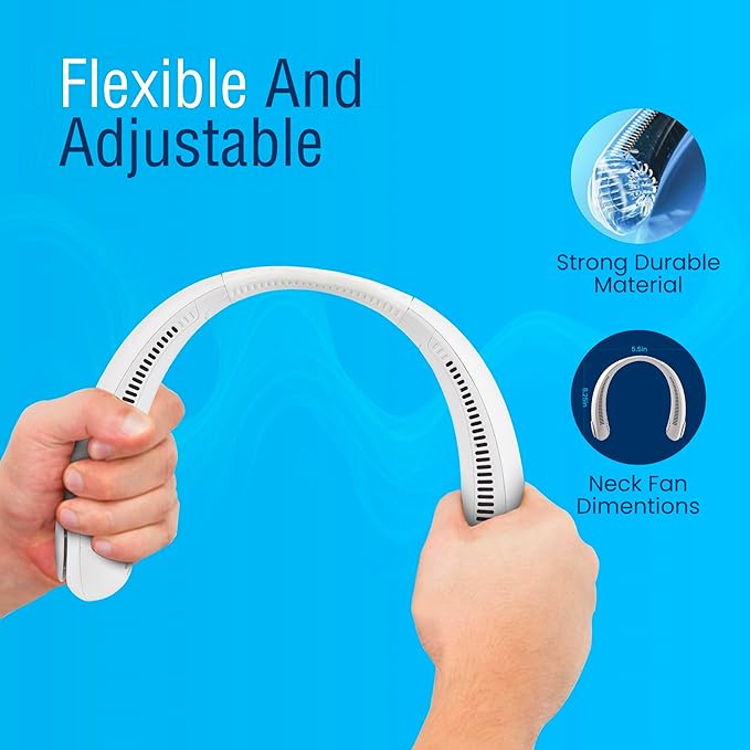 NEXAIR Portable Neck Fan Hands Free Cooling Lightweight Bladeless Neck Fan, 3 Speeds, 2400mAh Battery, 5H Runtime White