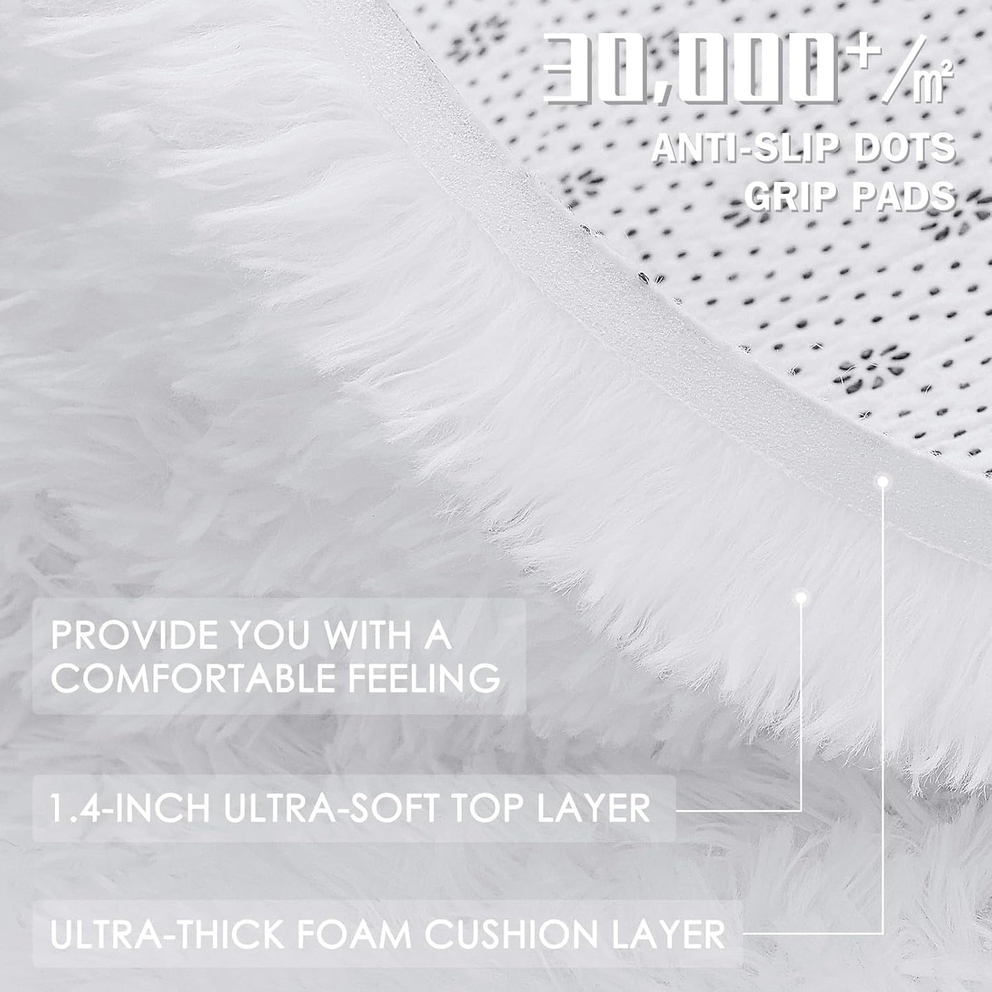 OLANLY 5x5 Area Rug - Soft, Fluffy Shaggy Design for Living Room & Bedroom | Machine Washable, White