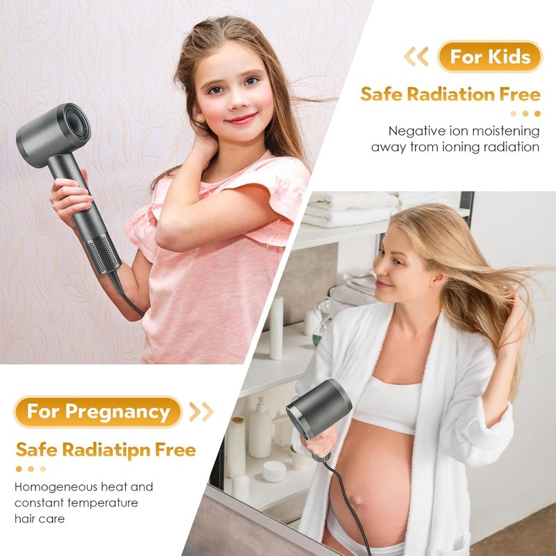 High-Speed Hair Dryer - Negative Ionic Technology for Fast Drying | Lightweight & Low Noise, Gray