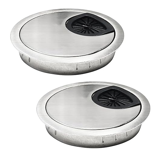EASYEAH 2 Pcs Desk Grommet 3-1/8" / 80 mm, Desk Cord Hole Cover, Cable Grommet Metal Zinc Alloy Materilal, Desk Hole Grommet for Home & Office Pc, Detachable Cable Cord Organizer-Brushed Silver