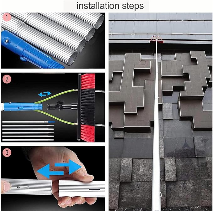 3~12m Rod/50cm Brush, Telescopic Window Cleaner, Window Cleaning Pole, Water Fed Telescopic Brush, Window Cleaner Kit, Extendable Solar Panel Washing Equipment Cleaning Conse