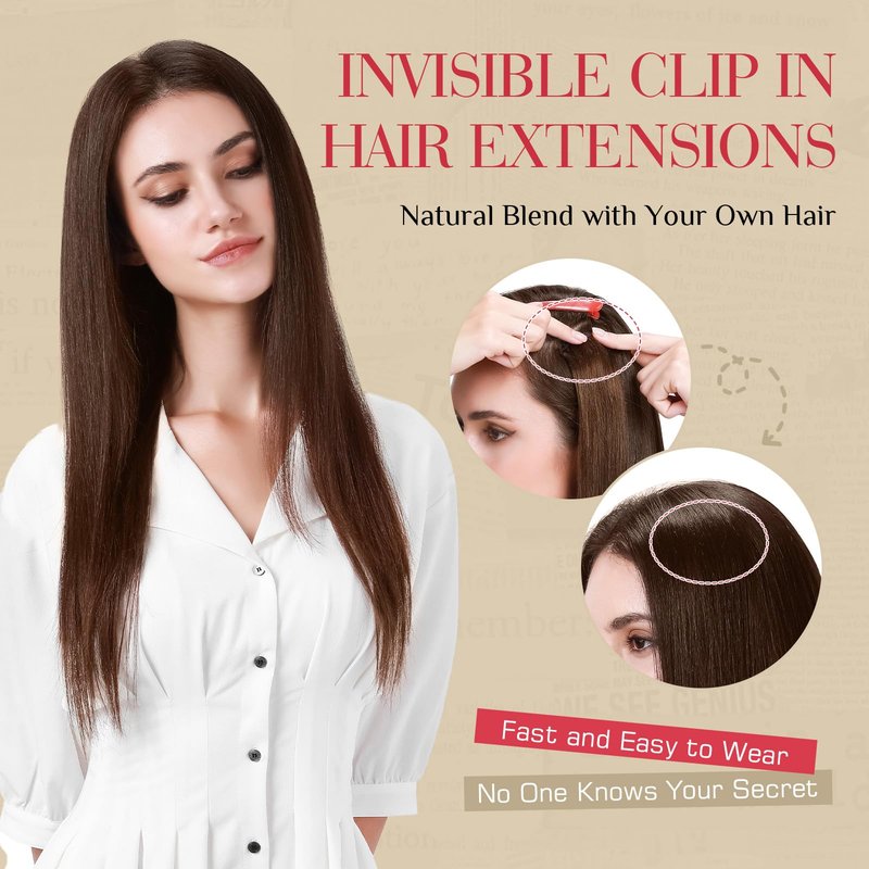 Rich Choices Real Human Hair Clip In Extensions-6 Pcs Single Clip Design-Invisible Clip in Extensions for Thin Short Hair-Hairpieces for Women-10 Inches #12P613 Golden Brown Highlighted Bleach Blonde
