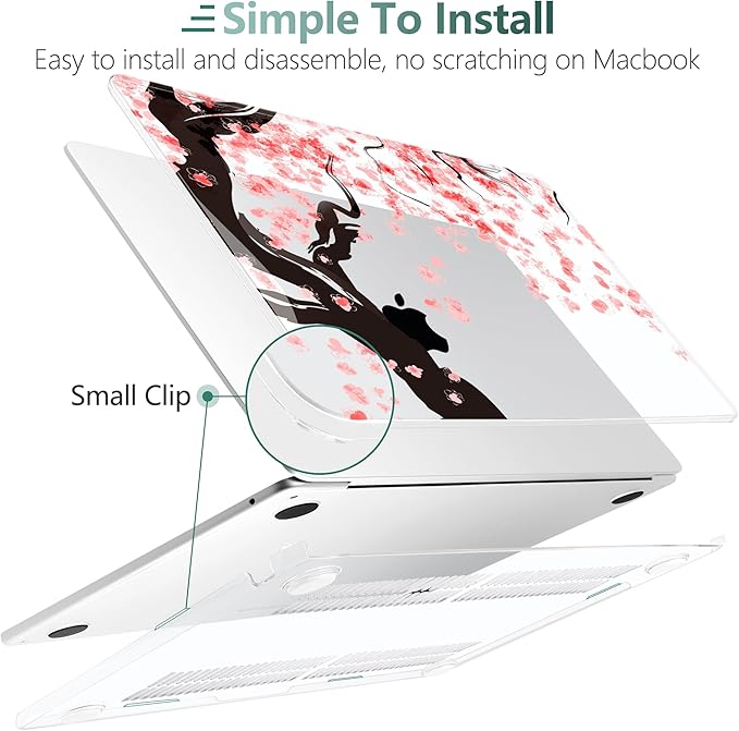 TWOLSKOO for MacBook Air 13 inch Case M5 2026 M4 2025 M3 M2 2024-2022 A3449 A3240 A3113 A2681, Plastic Hard Shell & Keyboard Cover & Screen Film for MacBook Air 13.6 inch Case, Cherry Blossoms