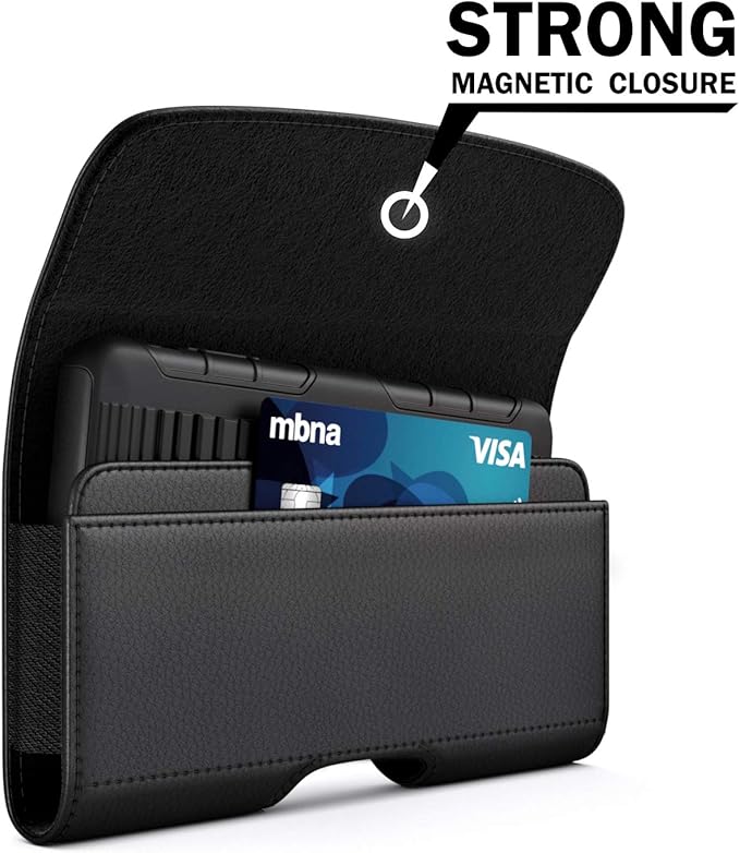 BOMEA Holster for iPhone 16 16e Pro 15 14 13 12 11 10 XR Xs X, Samsung Galaxy S25 S24 S23 5G - Cell Phone Belt Holder Case with Clip - ID Card Magnetic Pouch - Black