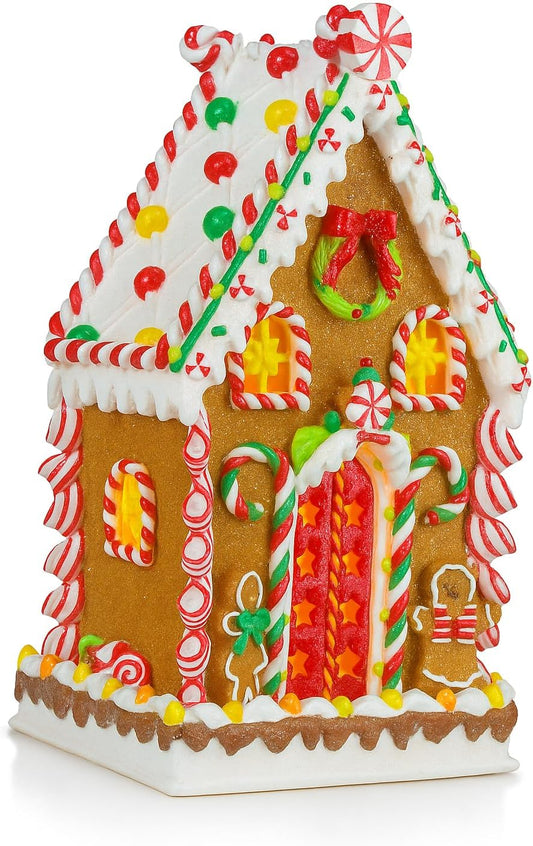 Moments In Time Gingerbread Village House - Handcrafted Polyresin Christmas Decoration with LED Lights - 13.78” High