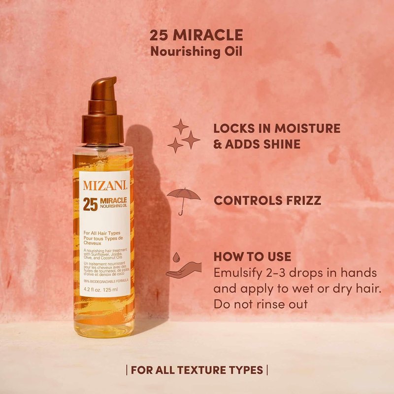 Mizani 25 Miracle Nourishing Hair Oil - Softens and Adds Weightless Shine, Hydrating & Nourishing With Coconut Oil, For Curly Hair