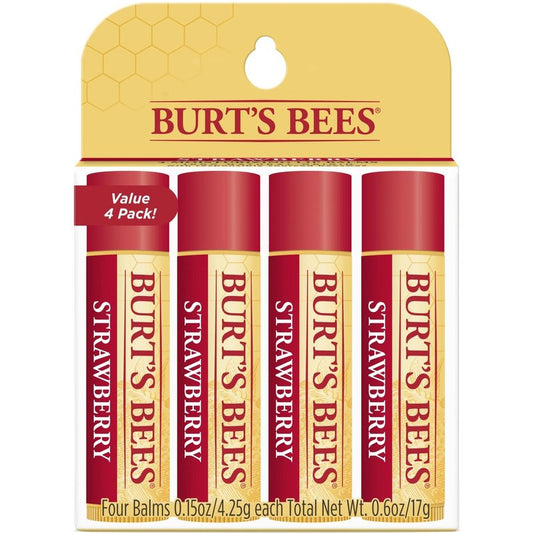 Burt's Bees Natural Strawberry Lip Balm - Moisturizing Beeswax Formula | 4 Tubes