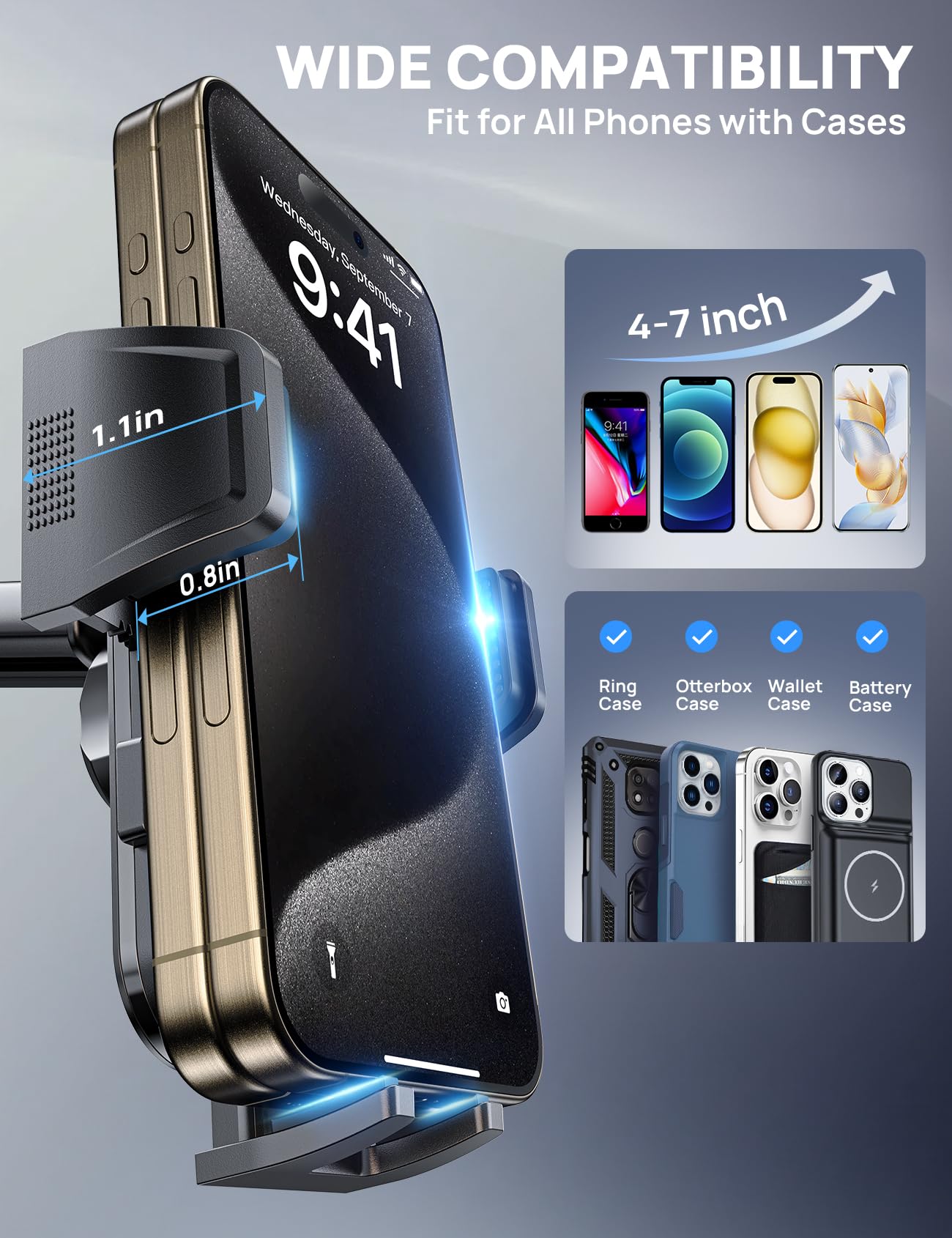 2026 Ultimate Car Phone Holder Mount (+Air Vent Clip) [Military Grade Stable], 360° Rotatable Suction Cup Car Phone Mount for Dashboard Windshield ,Truck Cradle Stand for iPhone 17 16 Pro Max Samsung