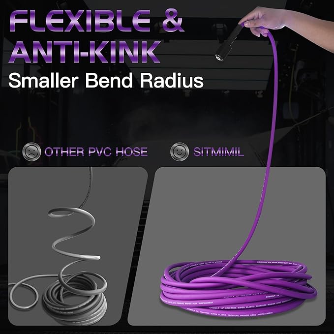 SITIMIMIL® Kink Resistant Super Flexible 1/4" Pressure Washer Hose 50FT, 3600PSI, M22-14mm, Universal Electric Power Washer Hose Replacement for Ryobi, Troy Bilt, Greenworks, More High Pressure Hose