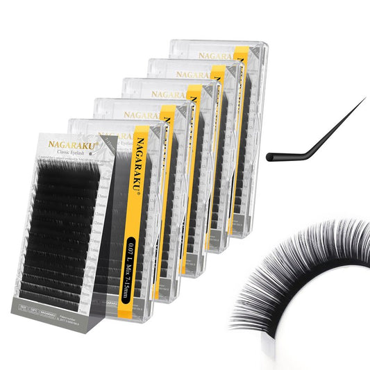 NAGARAKU Eyelash Extensions Classic J B C D N LC LD L DD CC LB Curl 0.03-0.20 Thickness 5-17mm, Matte Black Individual Lashes Professional Supplies for Lash Techs (0.07-L 7-15mm Mix 5 Trays)
