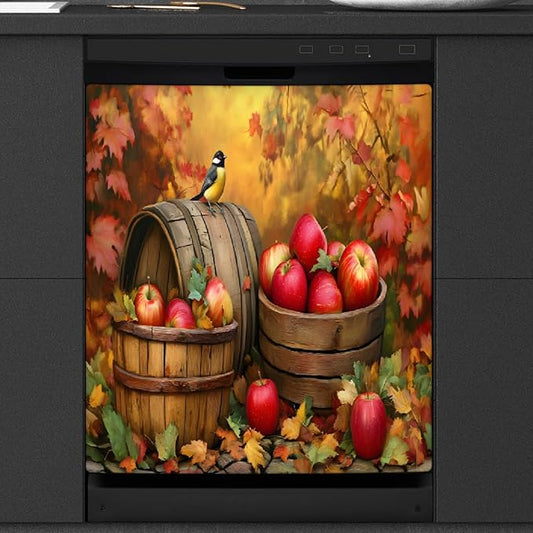 Autumn Bird Apple Maple Dishwasher Magnet Cover for The Front Magnetic Dishwasher Door Covers Dish Washer Sticker Wrap Home Decorative Appliances Panel Decal Kitchen Decor 23" x 26" (Magnetic)