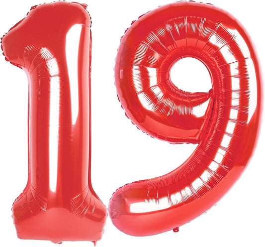 Red Number 19 Balloon - 40 Inch Foil Birthday Decoration for Men & Women | Perfect for Parties