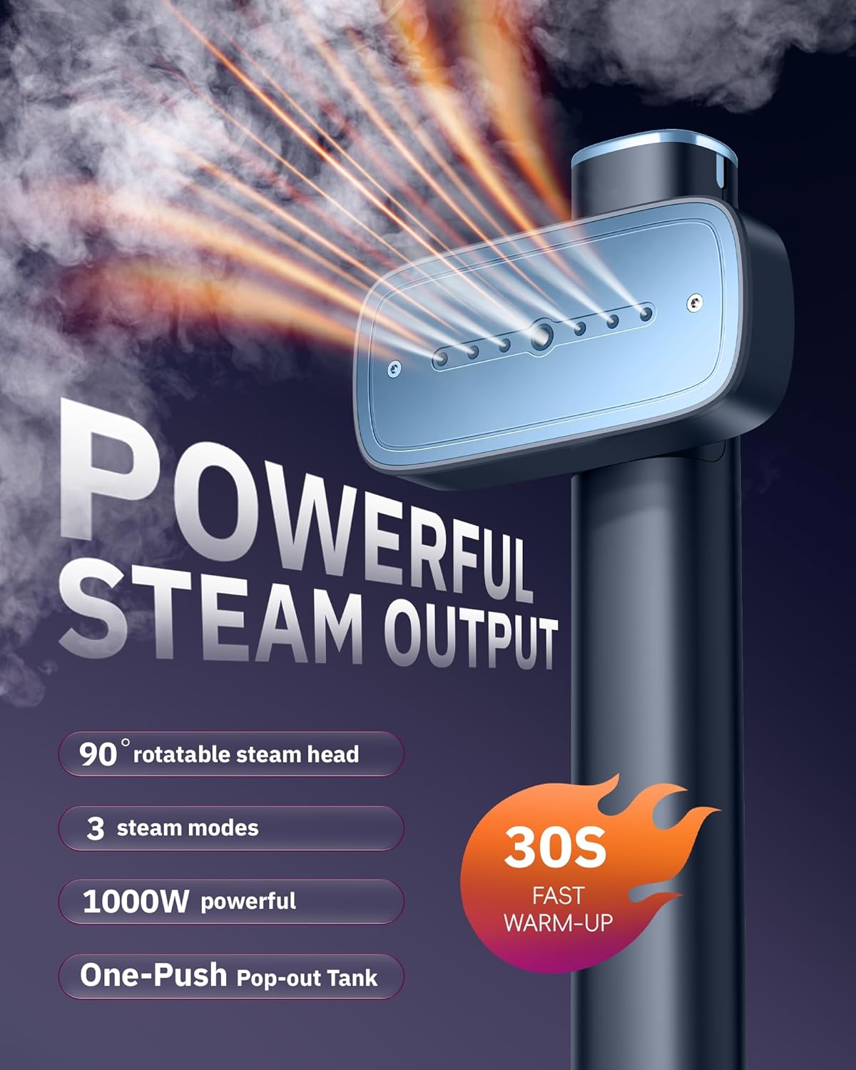 OGHom Portable Handheld Steamer - 2-in-1 Travel Iron & Garment Wrinkle Remover, 1000W, Blue