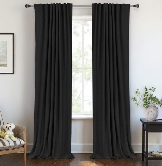 Skiennix Blackout Curtains - 100% Blackout Linen Drapes, Thermal Insulated, 2 Panels Set, 50" W x 96" L, Black