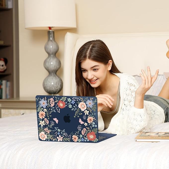 MOSISO Compatible with MacBook Air 13 inch Case M5 2026 M4 2025 M3 M2 2024-2022 A3449 A3240 A3113 A2681, Lush Floral Hard Shell&Keyboard Cover&Screen Protector for MacBook Air 13.6 inch Case, Blue