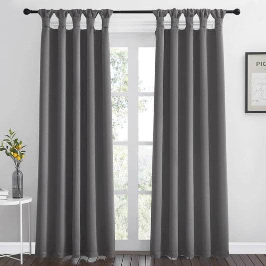 NICETOWN Blackout Curtains - Twisted Tab Top Design, Noise Reducing & Thermal Insulated | 84" Long, Gray (2 Panels, 52" Wide)