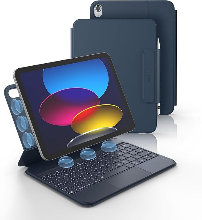 Dexnor for iPad (A16) 11th/10th Generation Case with Keyboard Ultra-Thin Magnetic Folio Keyboard Case Trackpad Pencil Holder Backlit Rechargeable for iPad A16 11" 2025/10th Gen 10.9" 2022, Blue