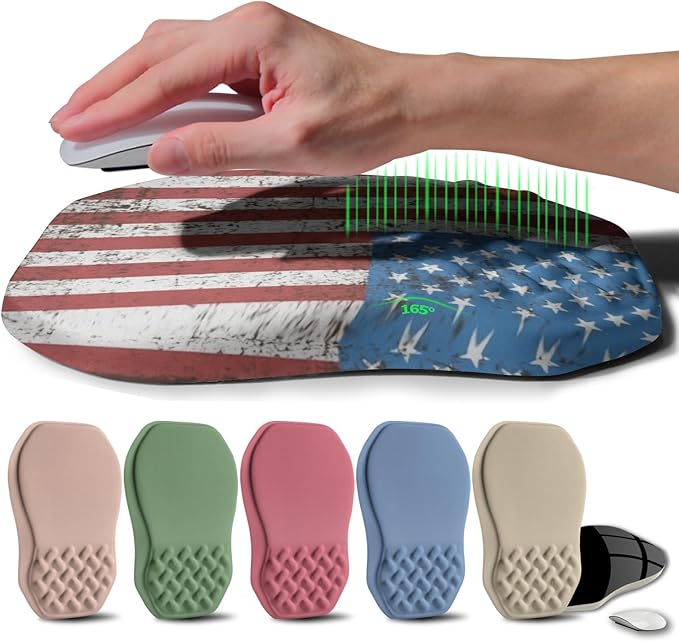 Gleamtide Ergonomic Raised Mouse Pad Wrist Support with Bilateral Slope Memory Foam Mousepad for Wrist Rest and Carpal Tunnel Pain Relief 11.8x7.9〃National Flag