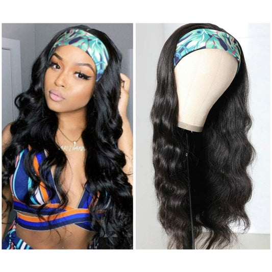 catti Headband Wig Human Hair Body Wave Headband Wigs for Black Women Brazilian Virgin Hair Glueless None Lace Front Half Wigs Human Hair Wear and Go Headband Wigs 180 density (18" Headband wigs)