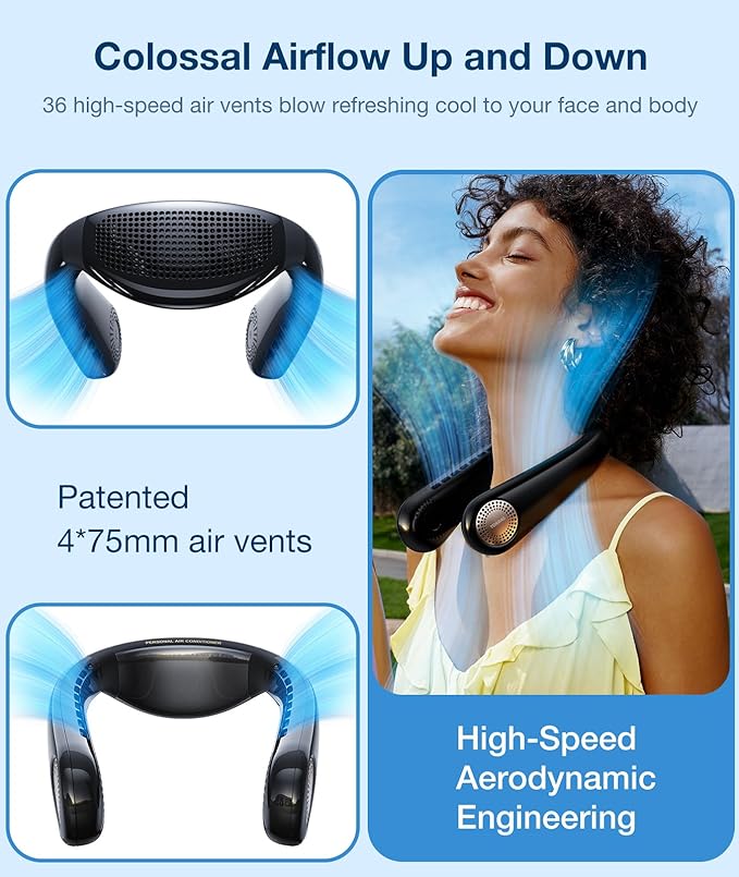 TORRAS COOLiFY Air 2026 Upgraded Neck Fan Air Conditioner, Dual-Airflow Pro Cooling, Ultra Light Portable Fan Rechargeable, Personal Cooling Fan Travel Essentials, Gift for Dad Husband Father, Black