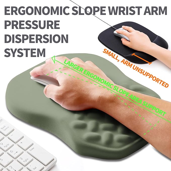 Armanza Ergonomic Slope Mouse Pad Wrist Support, Wrist Rest Mousepad for Carpal Tunnel Pain Relief with Massage Bulge and Slow Rebound Memory Foam (12x8 inch, Olive Green)