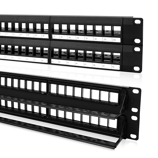 NewYork Cables 48 Port Blank Keystone Patch Panel 2U 19 Inch Rack Mount, Snap-in Modular Design, Cat6 Network Ethernet Panel, Heavy Duty Steel, for Server Racks, Supports Slim Keystone Jacks Only