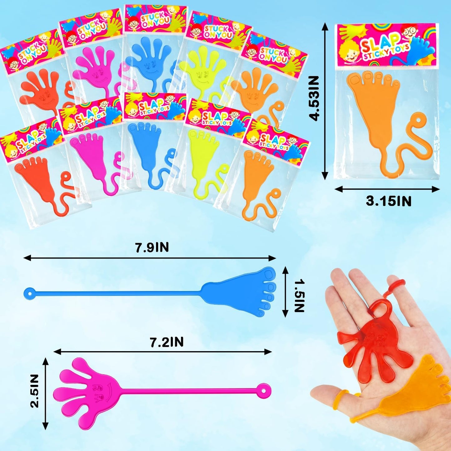 Skiennix Large Sticky Hands - Fun Party Favors for Kids | 100 PCS Birthday Goodie Bag Fillers