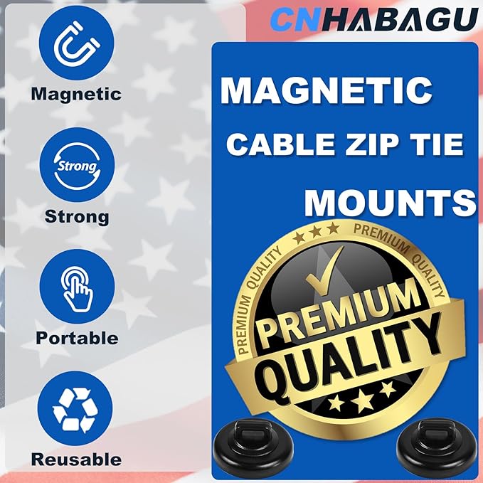 CNHABAGU Magnetic Zip Tie Mounts Magnet Cable Tie Mount Clips Base Automotive Wire Cable Management Wire Clips Management for Car Boat Trailer Marine Office Electrical Wiring (Black 24 Pcs)