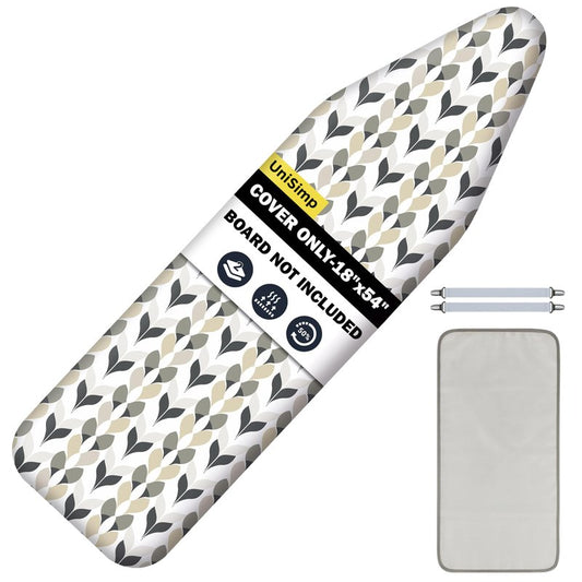 UniSimp Ironing Board Cover and Pad 18"x54" Extra Thick Natural Cotton, Scorch & Stain Resistant Iron Board Cover, Extra Large Iron Board Cover with Fasteners Heavy Duty Heatproof Elastic Edge Foliage