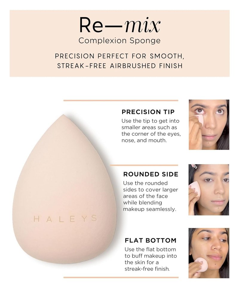 Haleys Re-Wind Concealer & Beauty Blender Set - Full Coverage Brightening Concealer + Latex-Free Makeup Sponge | Light/Medium-Warm, Smooth Soft-Matte Finish