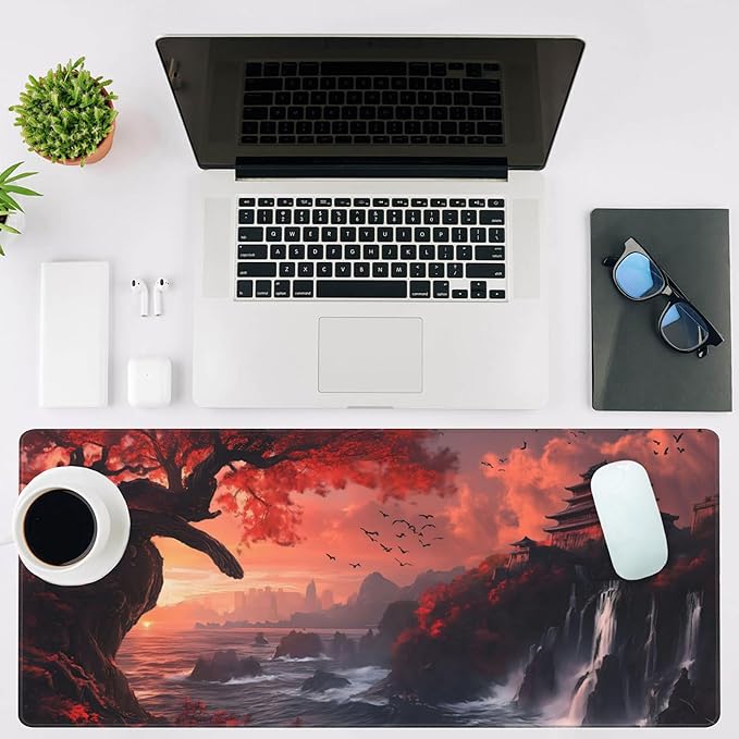 NIYLYNSYN Mouse Pad Large Fantasy Landscape Non-Slip Gaming Desk Mat with Stitched Edge Laptop Keyboard Desk Pad for Work Home Gaming (35.4 x 15.7 Inches)
