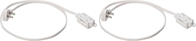 Amazon Basics 3-Foot 2-Prong Indoor Extension Cord Power Strip with Flat Plug, Space-Saving Design, 13 Amps, 1625 Watts, 125 VAC, White, 2-Pack