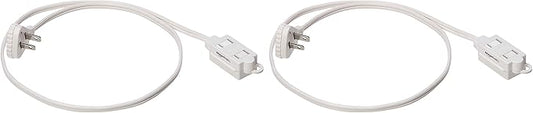 Amazon Basics 3-Foot 2-Prong Indoor Extension Cord Power Strip with Flat Plug, Space-Saving Design, 13 Amps, 1625 Watts, 125 VAC, White, 2-Pack