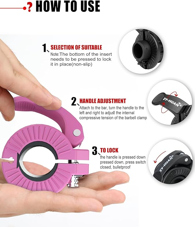 ZY-HUAN Pro Barbell Clips 1 inch Barbell Clamps 0.9-1.18inch Quick Release Weight Clips for Bars Multi-Size Adjustable Olympic Barbell Clamps (Pink)